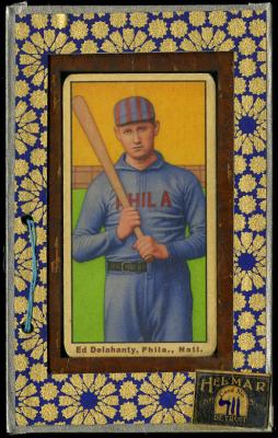 Picture, Helmar Brewing, T206-Helmar Card # 411, Ed DELAHANTY (HOF), Striped cap, Philadelphia Phillies